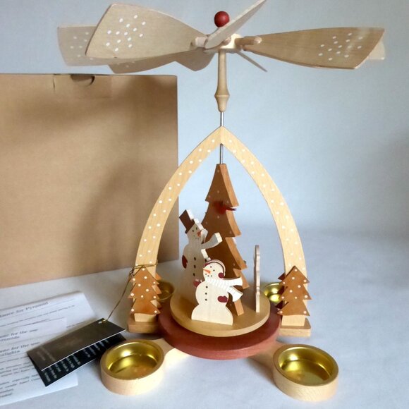 Erzgebirgische Volkskunst Richard Glässer Seiffen Other - NEW 11” ERZGEBIRGISCHE VOLKSKUNST RICHARD GLASSER WOOD CHRISTMAS PYRAMID SNOWMAN